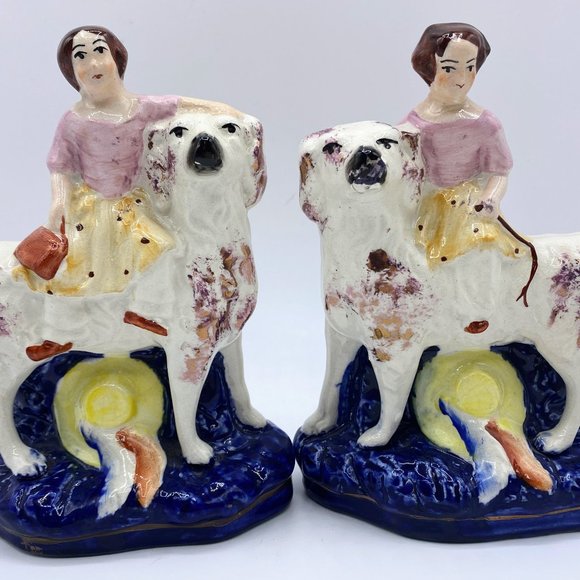 c1900 Antique Pair of Staffordshire Royal Children on Spaniels